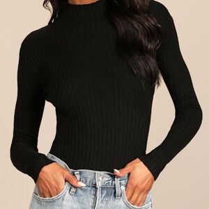 Lulus Crawford Black Long Sleeve Mock Neck Bodysuit - Size L